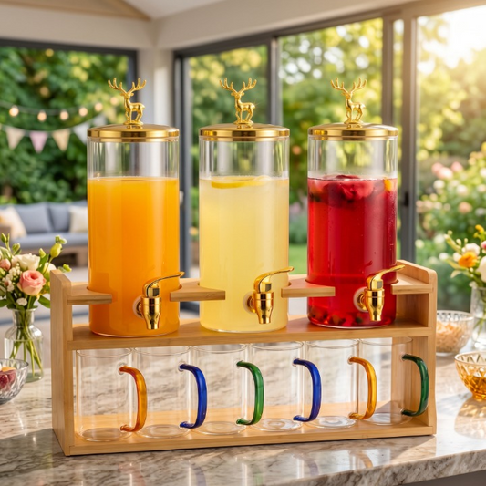 10PCs Elegant Beverage Dispenser With Wooden Stand