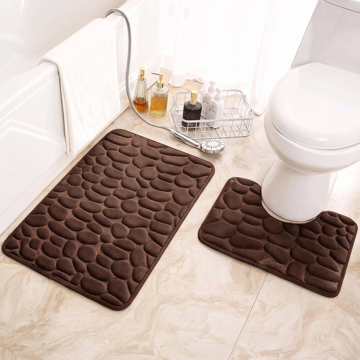 2PCs Anti-Slip Pebble Bath Mats