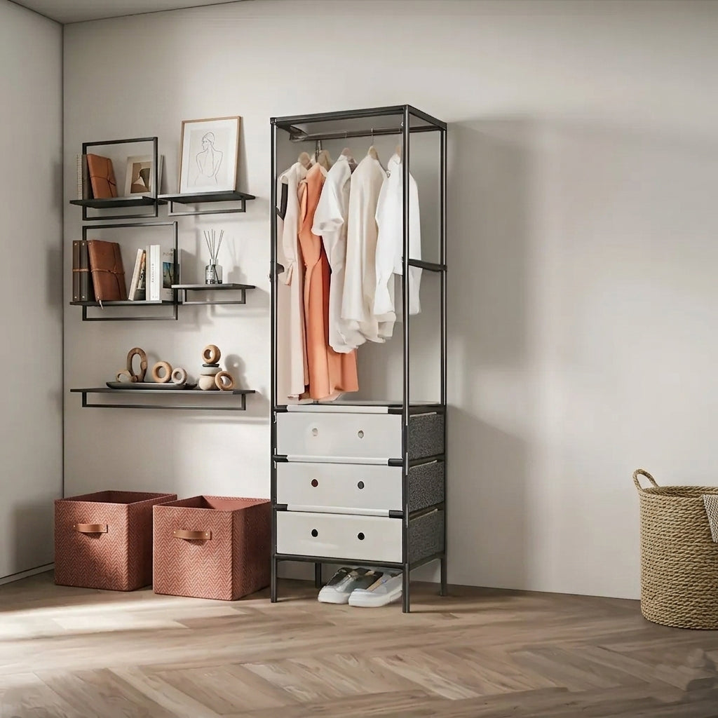 Multi tier Cloth Storage Rack With 3 Drawers