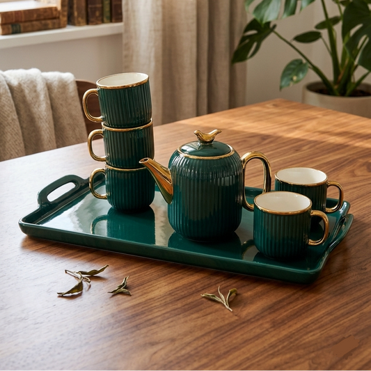 8PCs Ceramic Tea Set With Tray