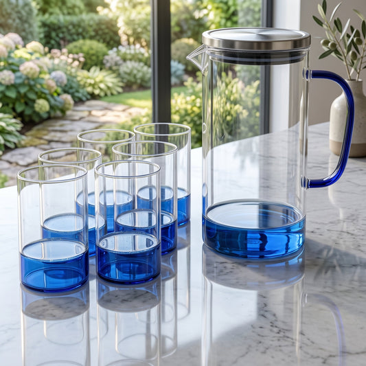 7PCs Luxury Blue Base Glass Jug Set