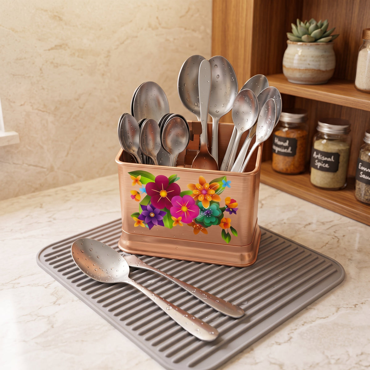 Elegant Floral Plastic Cutlery Holder