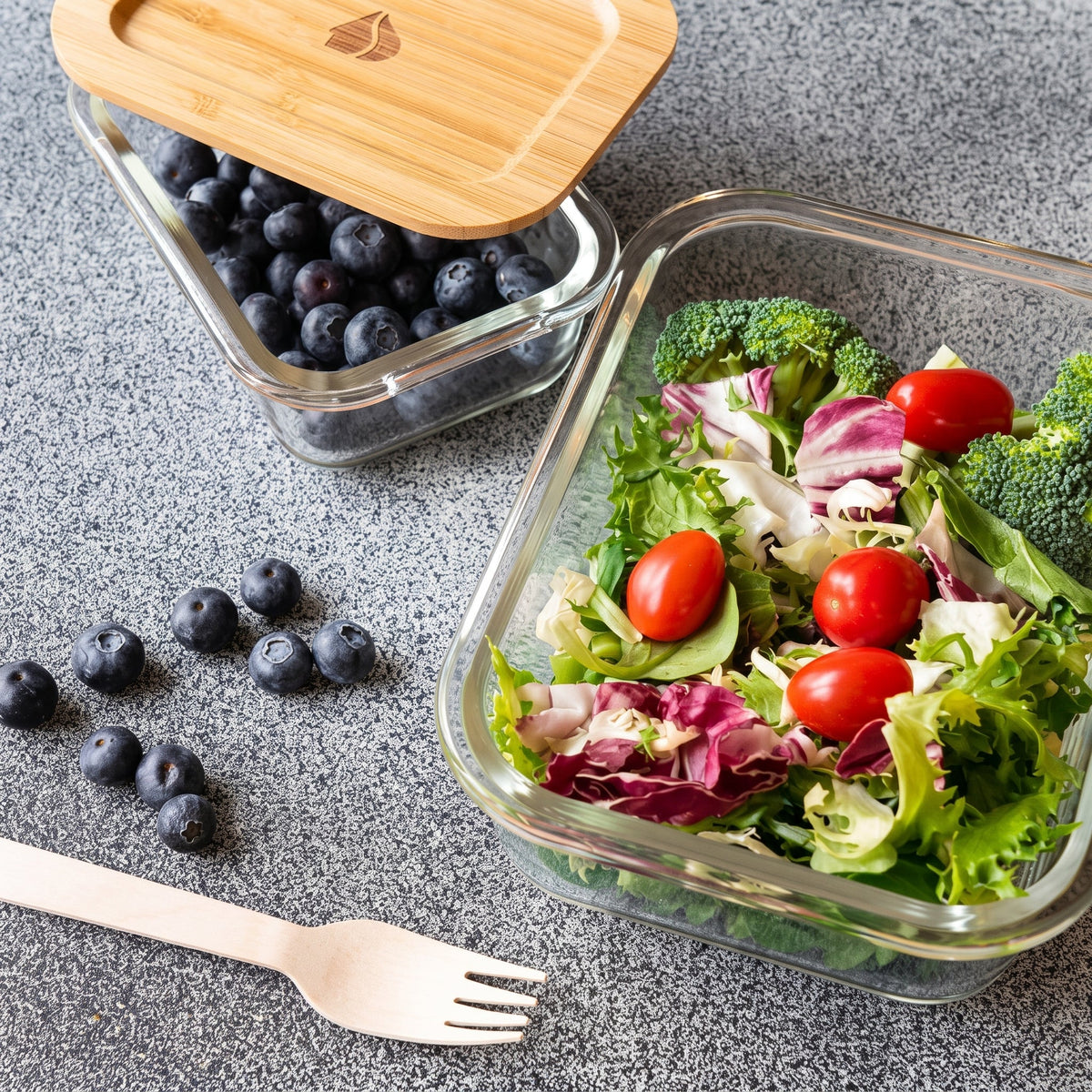 3PCs Glass Storage Containers With Wooden Lids