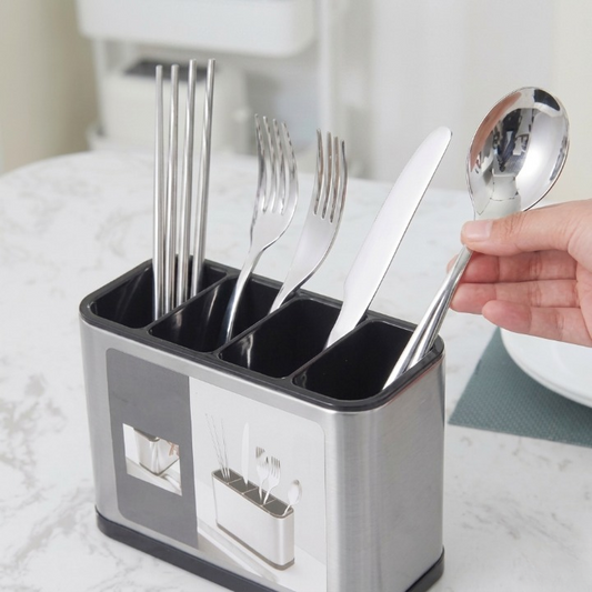 4-Section Kitchen Stainless Steel Cutlery Organizer