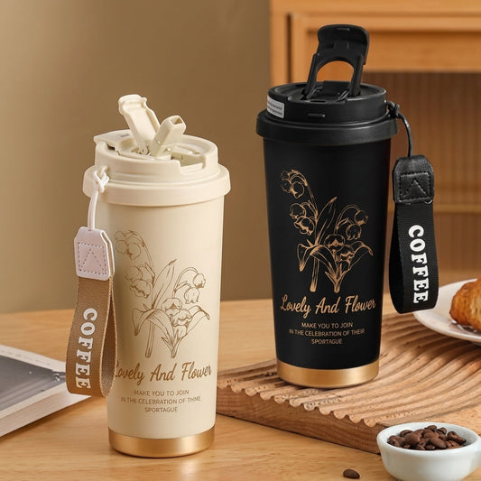 Stainless Steel Floral Coffee Mug 520ML