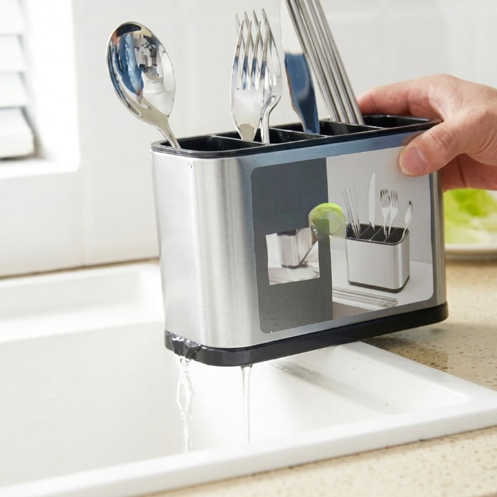 4-Section Kitchen Stainless Steel Cutlery Organizer