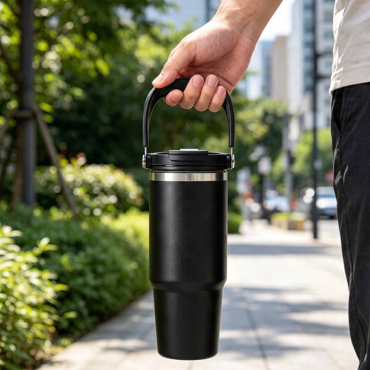 Stainless Steel Tumbler With Handle & Straw 890ML