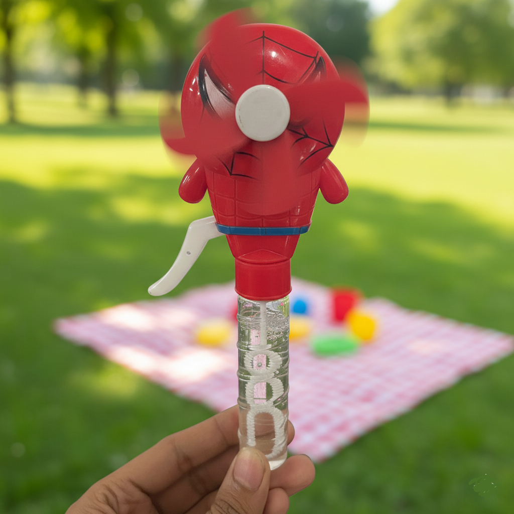 Cartoon Character Mini Hand Fan With Bubble Wand