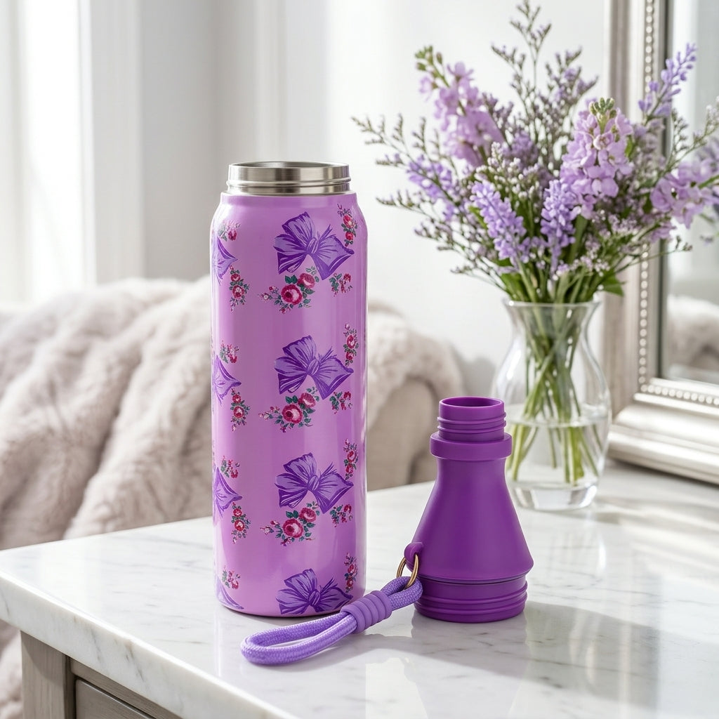 Stainless Steel Floral Bottle With Strap 500ML