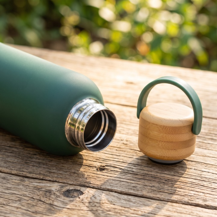 Stainless Steel Bottle With Wooden Cap Handle