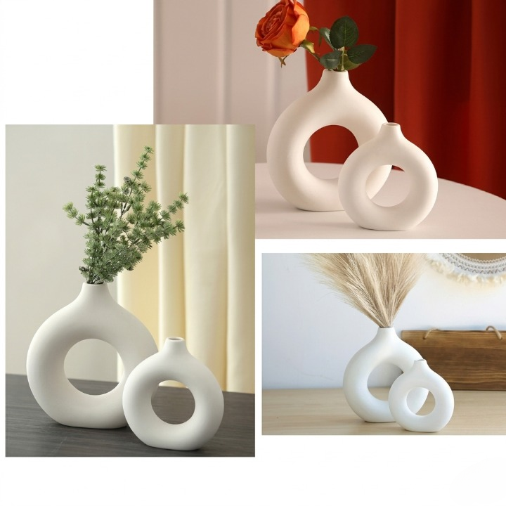 Elegant Donut Shape Ceramic Flower Vase