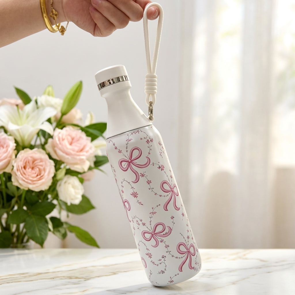 Stainless Steel Floral Bottle With Strap 500ML
