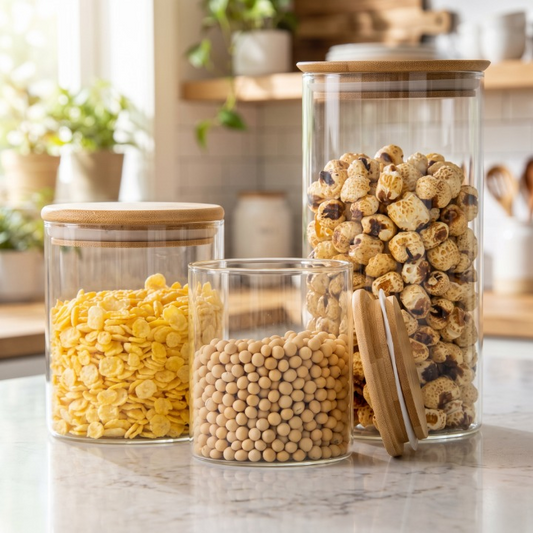 3PCs Elegant Glass Storage Jar Set