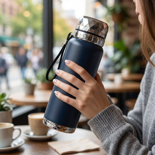 Luxury Diamond Cut Hot & Cold Water Bottle with Strap