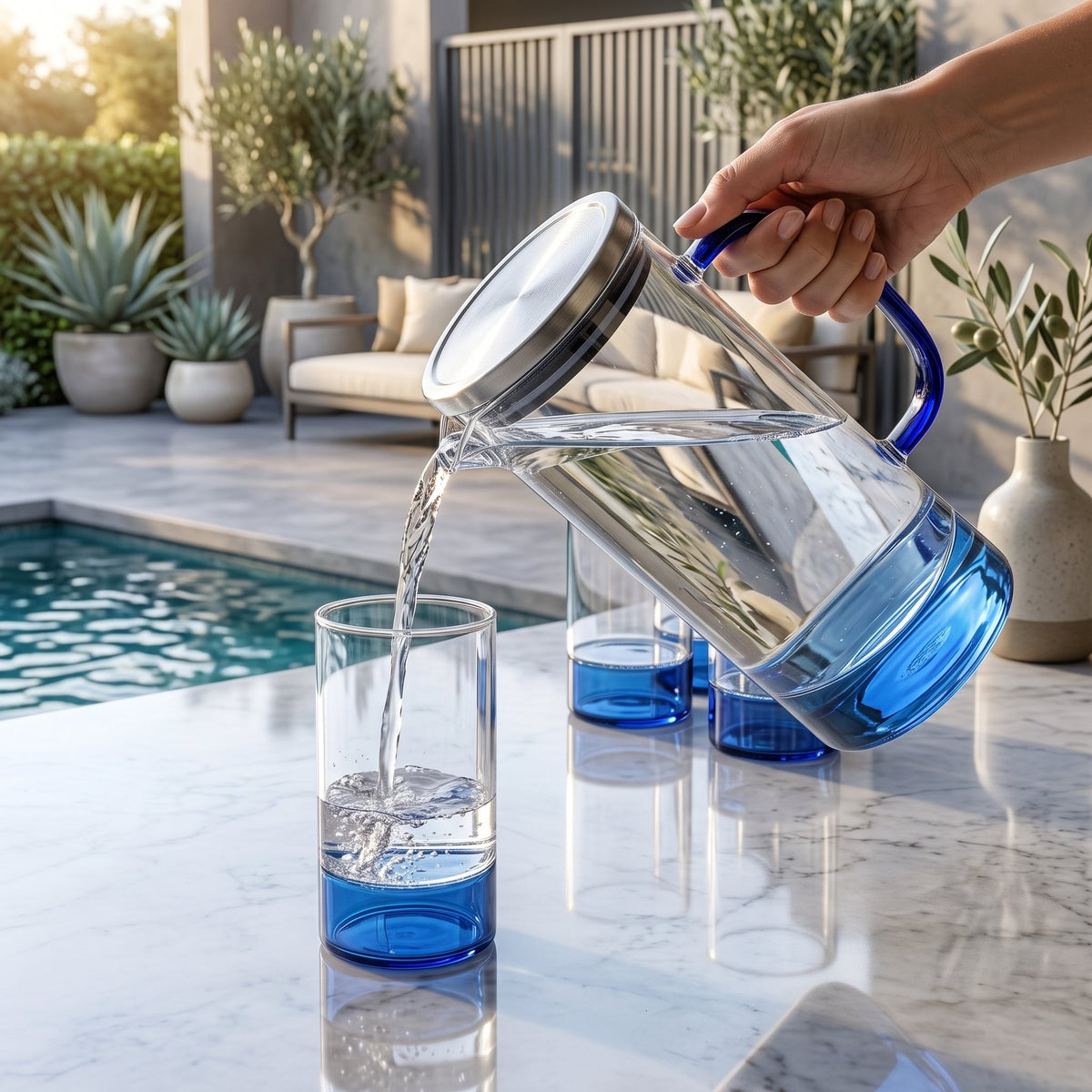7PCs Luxury Blue Base Glass Jug Set