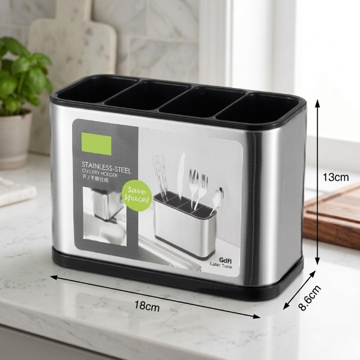 4-Section Kitchen Stainless Steel Cutlery Organizer