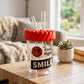 Smiley Face Glass Mug With Lid & Straws