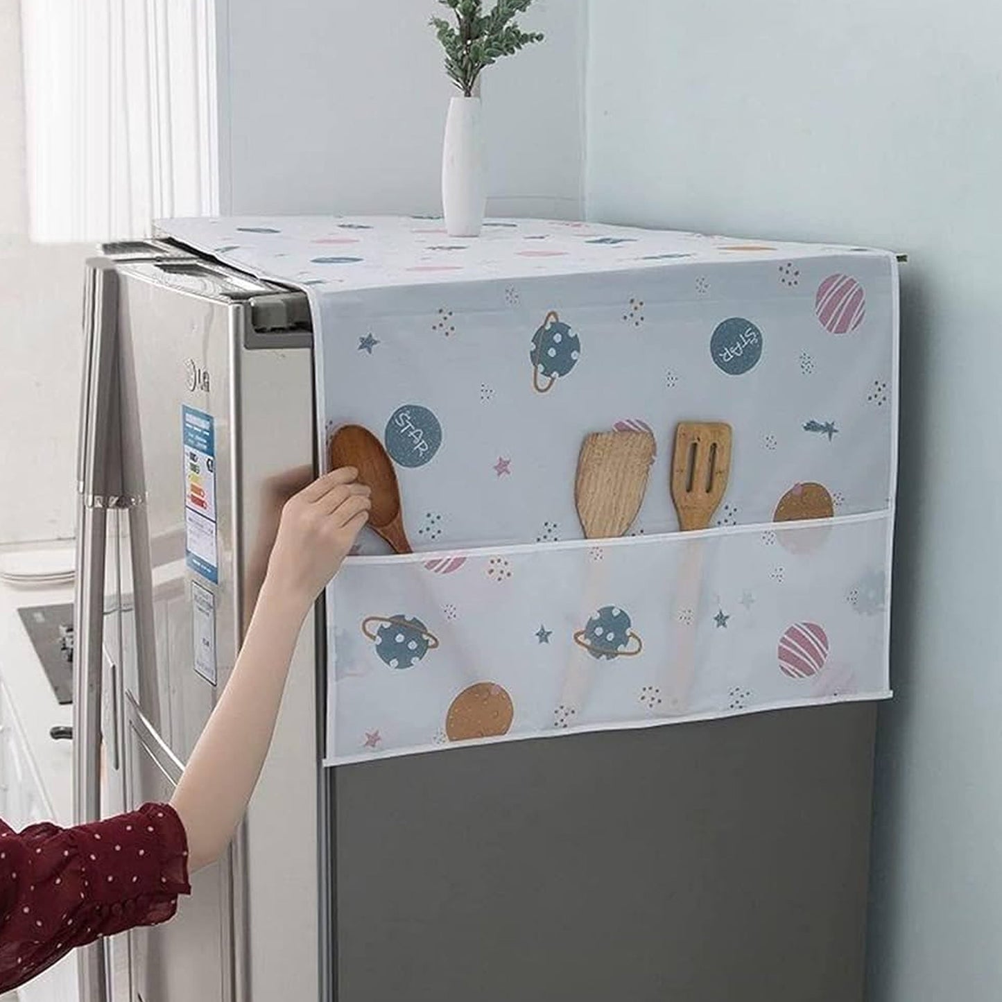 Dust Proof Fridge Cover with 6 Pockets (Imported)