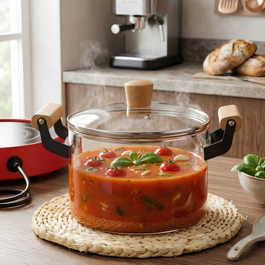 High Borosilicate Glass Cooking Pot With Lid & Handle 2.5L