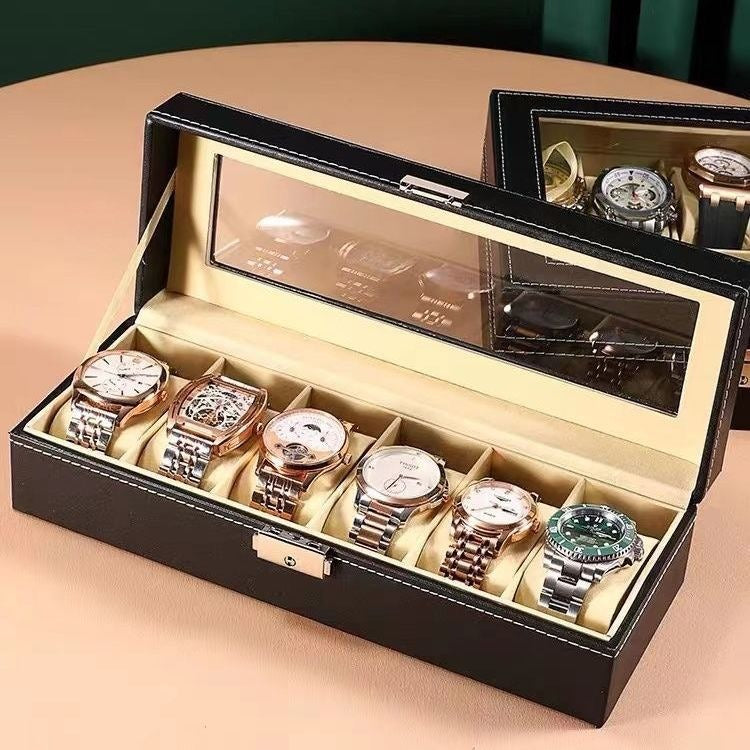 6 Slots Leather Printed Watch Organizer Box