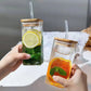 Classic Square Glass Cup with Bamboo Lid & Straw