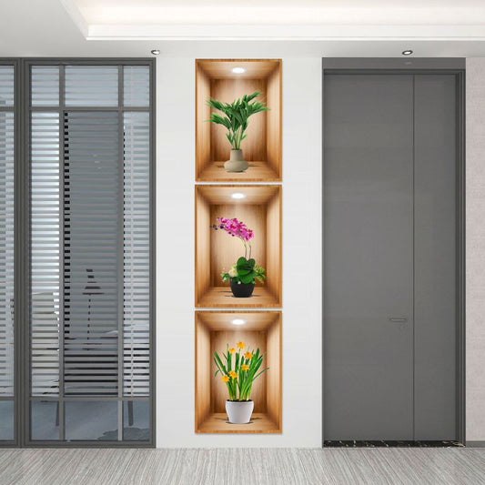 Triple Simulated Plant Potted Wall Sticker