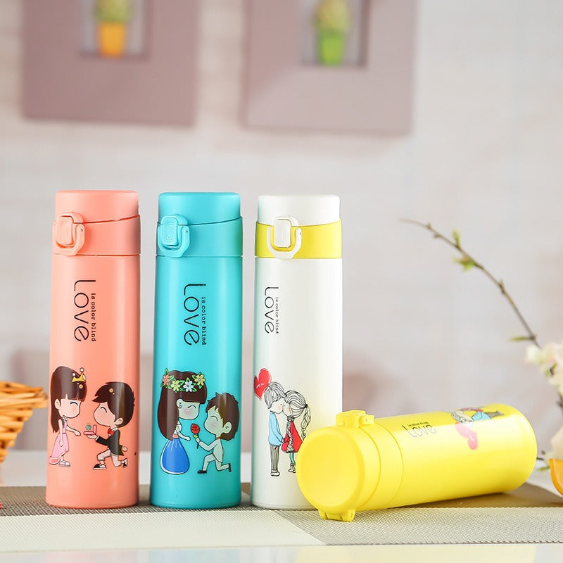 Creative Cartoon Printed Glass Water Bottle