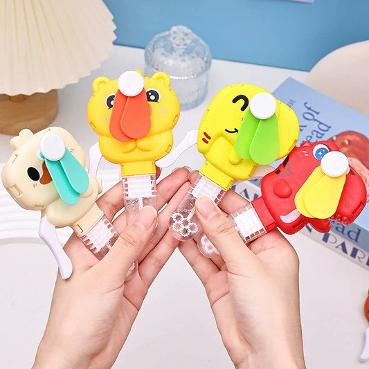 Cartoon Design Mini Hand Fan With Bubble Wand