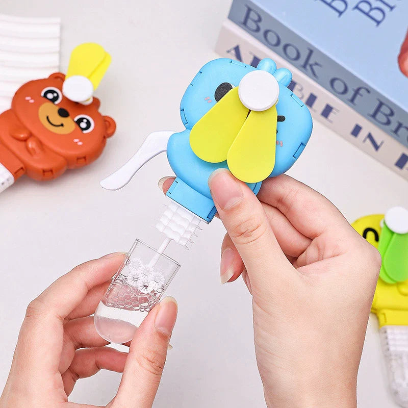 Cartoon Design Mini Hand Fan With Bubble Wand
