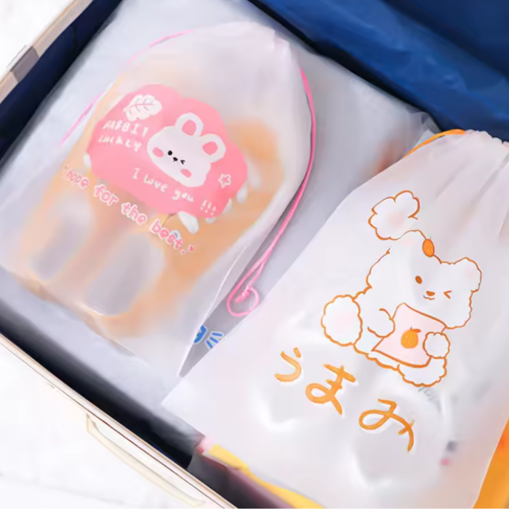 Transparent Multipurpose Plastic Drawstring Bag - 3pc Set (Random Design)