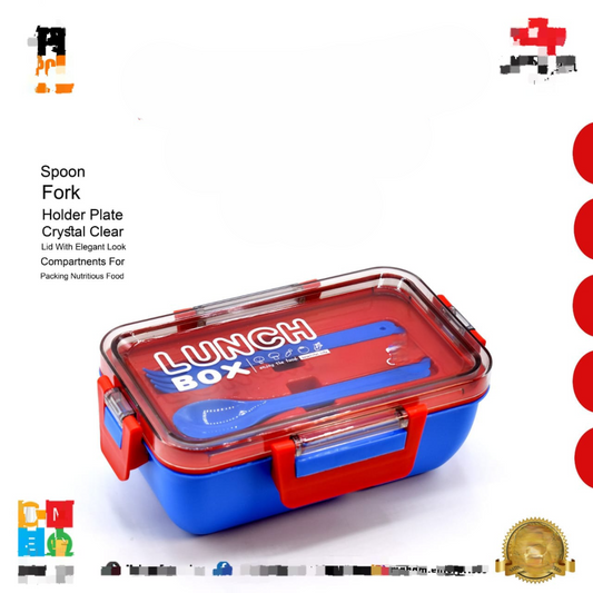 2 Portion Kids School Lunch Box With Spoon & Fork