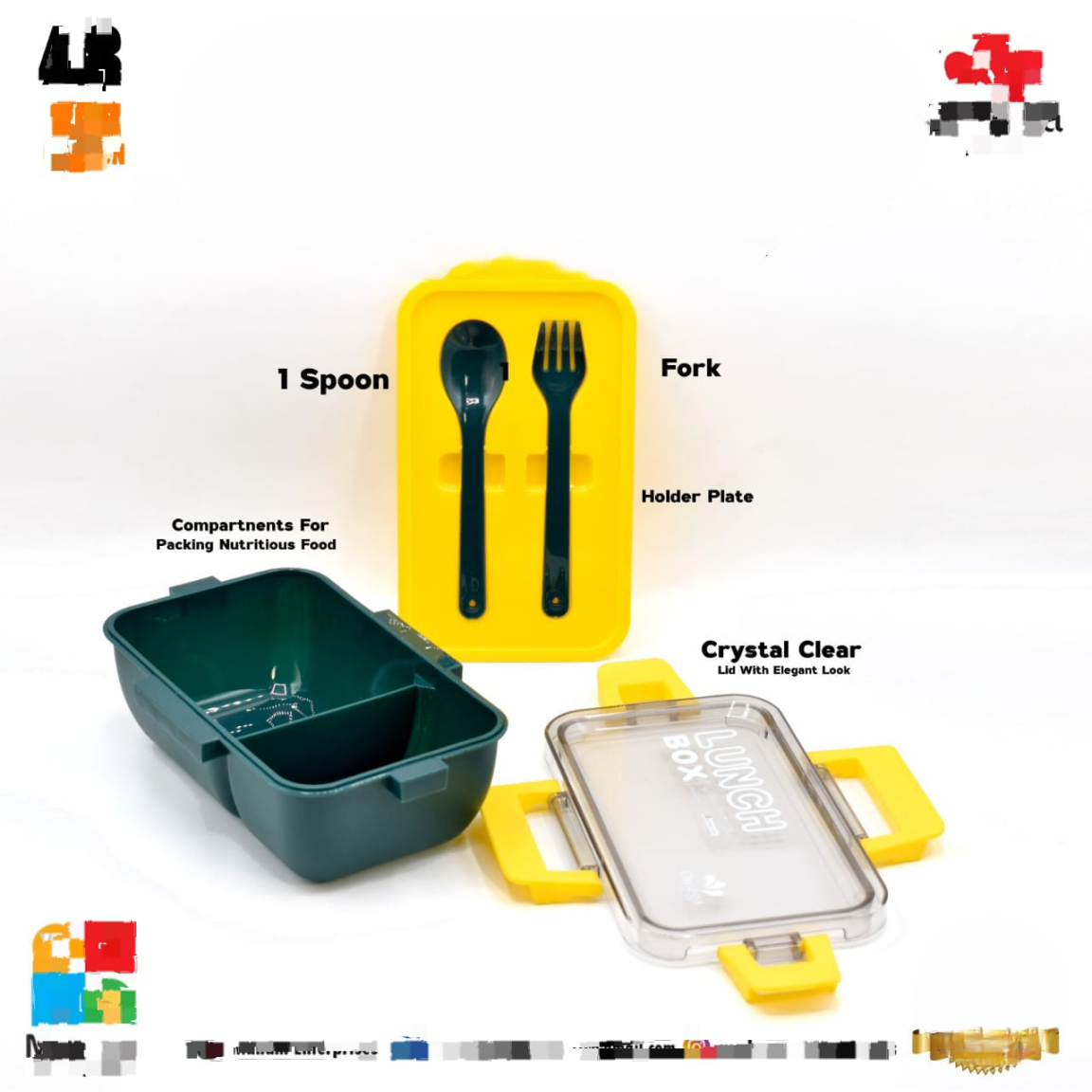 2 Portion Kids School Lunch Box With Spoon & Fork