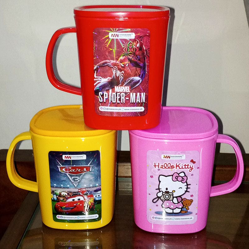 CHARACTER PRINTED KIDS' PLASTIC MUG WITH COVER CAP