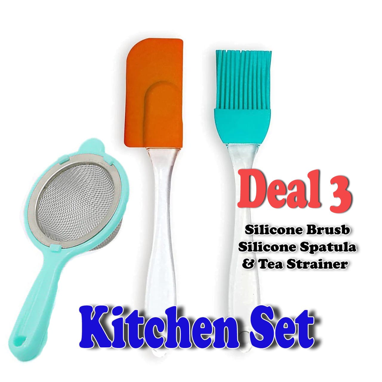 Silicone Spatula & BBQ Brush With Tea strainer  (Deal 3)