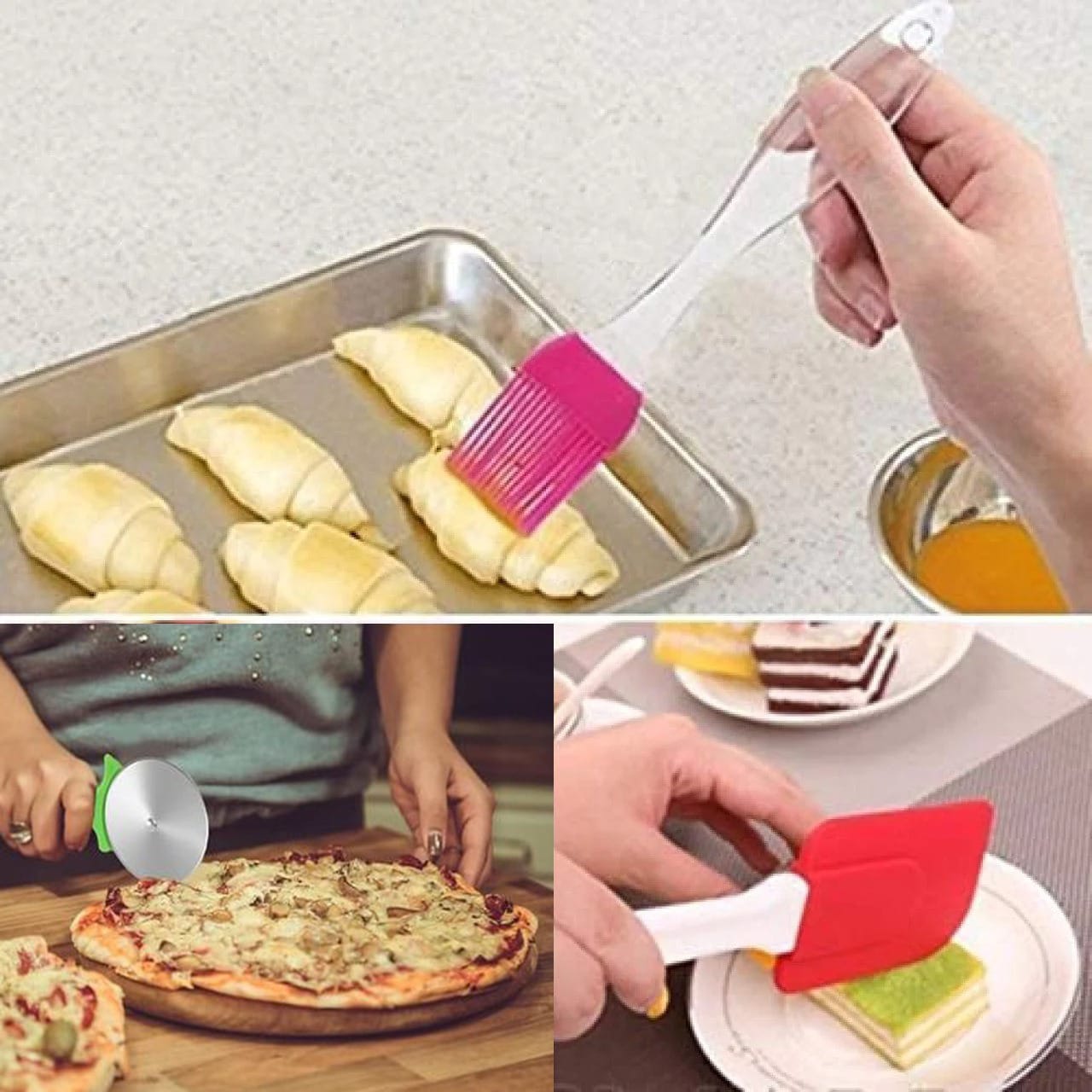Kitchen Set Series   Silicone Spatula & BBQ Brush With Stainless Steel Pizza Cutter (Deal 1)