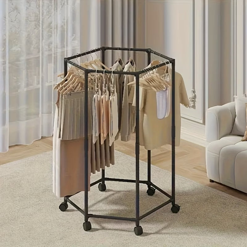 360° Rotating Hexagon Cloth Drying Rack With Wheel