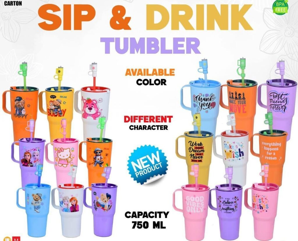 Plastic Printed DIP AND DRINK Straw TUMBLER  (Capacity  750ml )