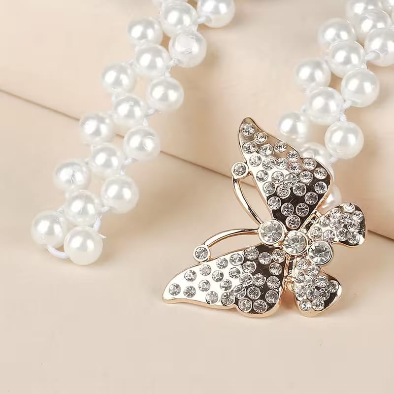 Elegant Butterfly Rhinestone Buckle Waist Belt
