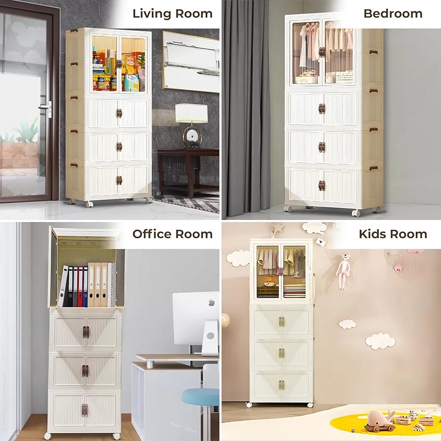 Portable Storage Organizer With Transparent Doors And Wheels
