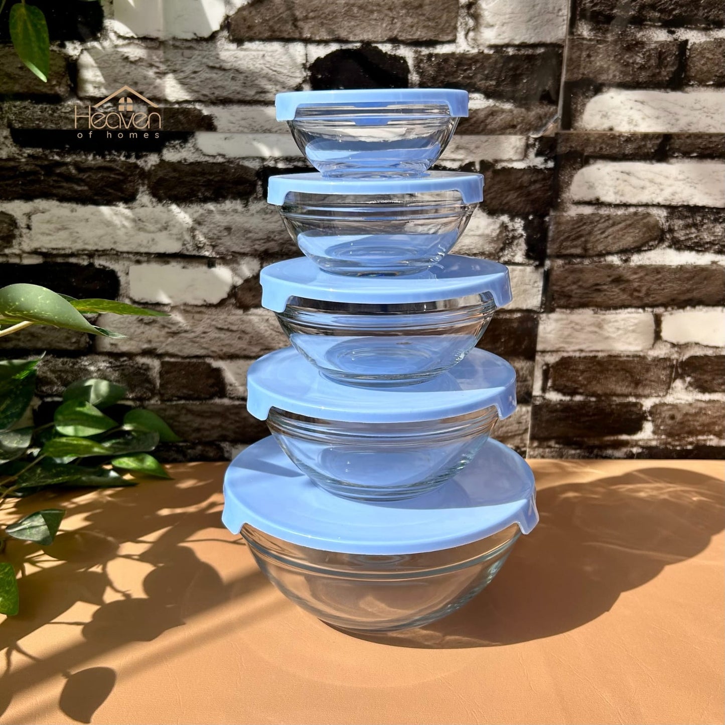 Pack of 5 Glass Bowl Container With Lid