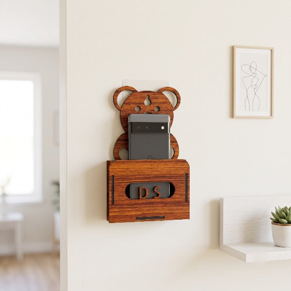 Portable Wooden Bear Mobile Holder