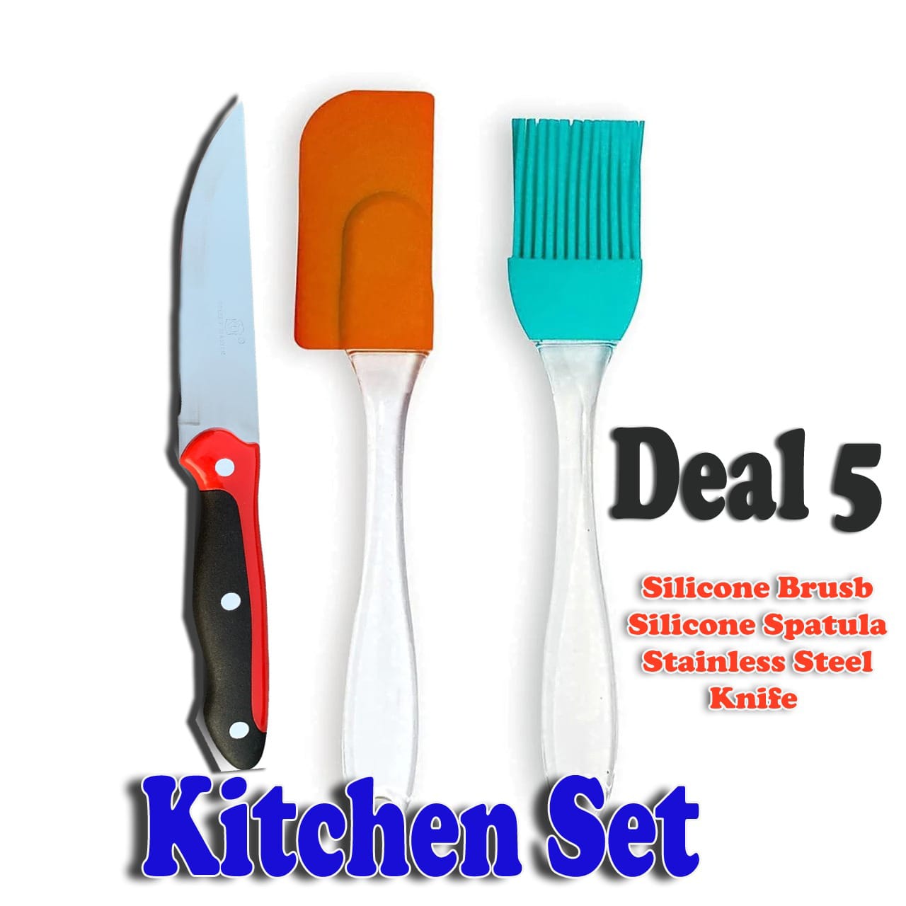 Silicone Spatula & BBQ Brush With  Stainless Steel  Knife  (Deal 5)