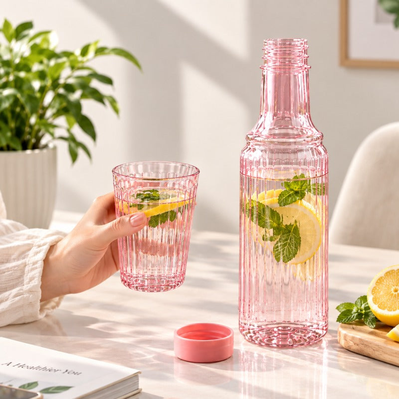 Elegant Pastel Bottle With Drinking Glass 850ML