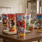 Cartoon Printed Reusable Cup with Lid & Straw