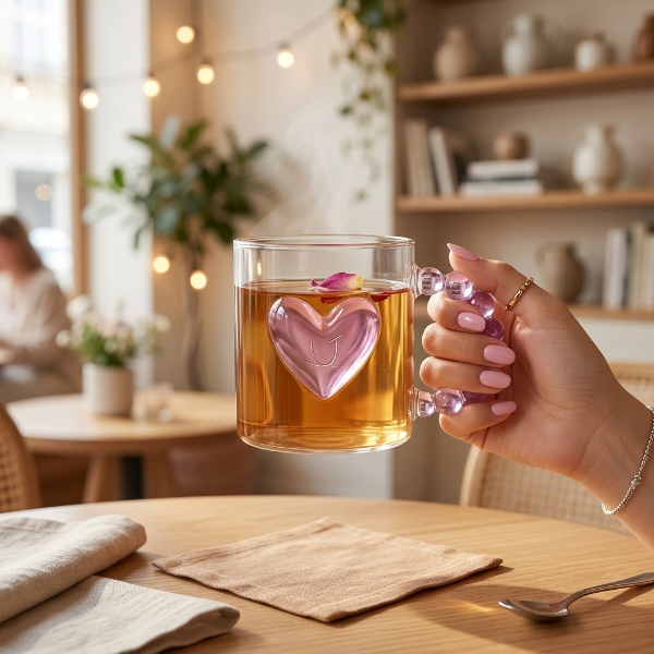 Elegant Crystal Heart Glass Mug With Handle