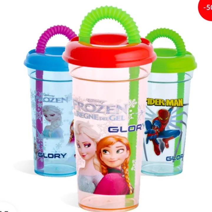 Kids Cartoon Printed Sip Sip Glass With Straw