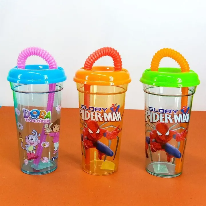 Kids Cartoon Printed Sip Sip Glass With Straw