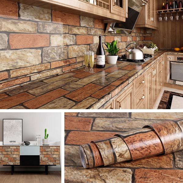 Self Adhesive Stone Brick Marble Sheet (60x200 CM)