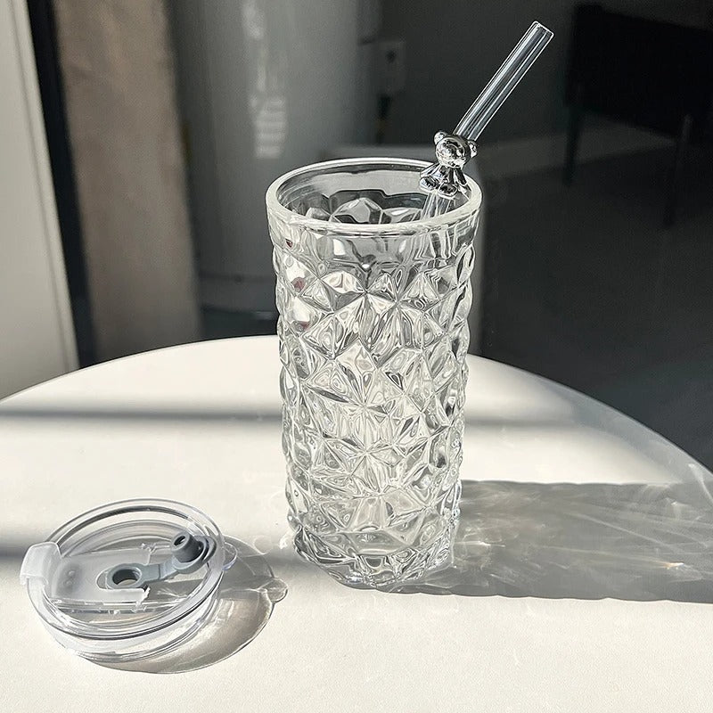 Diamond Acrylic Glass Bear Cup with Lid