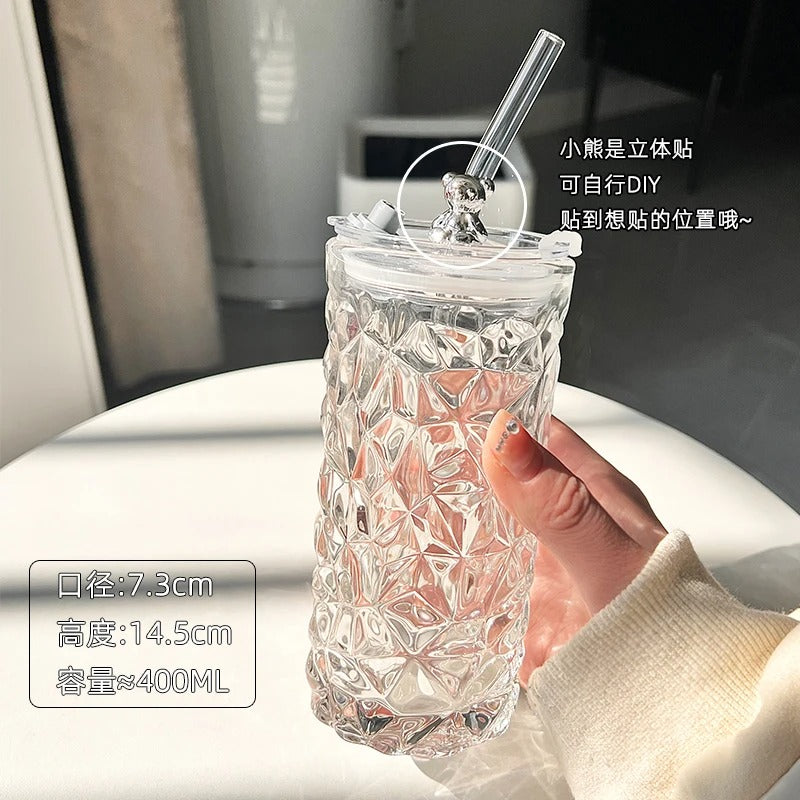 Diamond Acrylic Glass Bear Cup with Lid